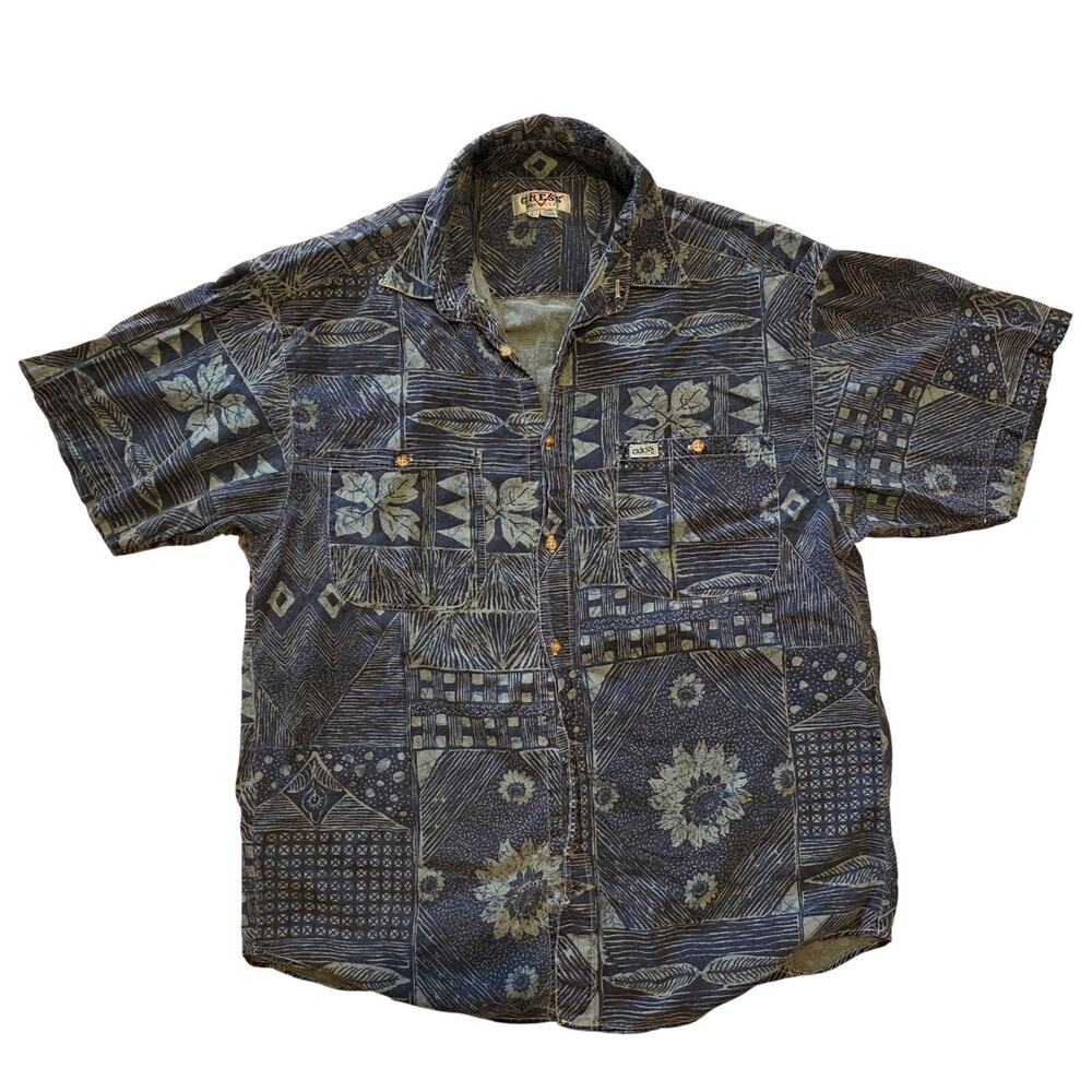 Vintage Guess Made in USA Geometric‎ Floral Short Sleeve Button Down Shirt Large